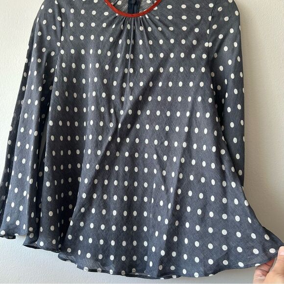 SMYTHE Bardot Polka Dot Blouse Navy/Rust - Picture 5 of 10